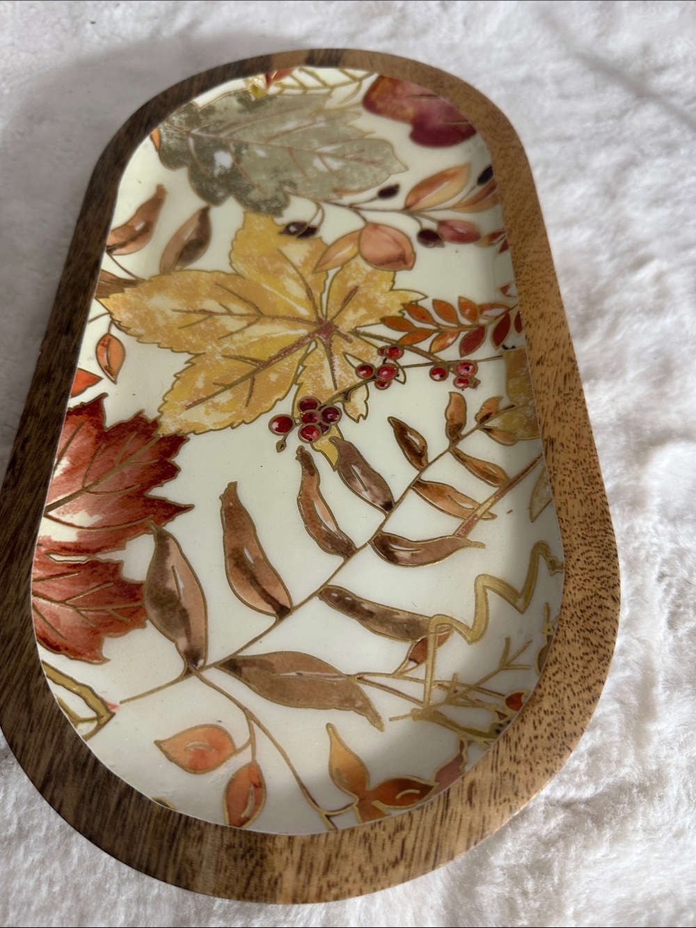 Artistic accents  fall floral enamel on wood tray - Picture 2 of 3